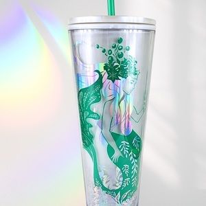 NEW! Starbucks Iridescent Mermaid Siren Green Tumbler Cold Cup Rainbow Travel